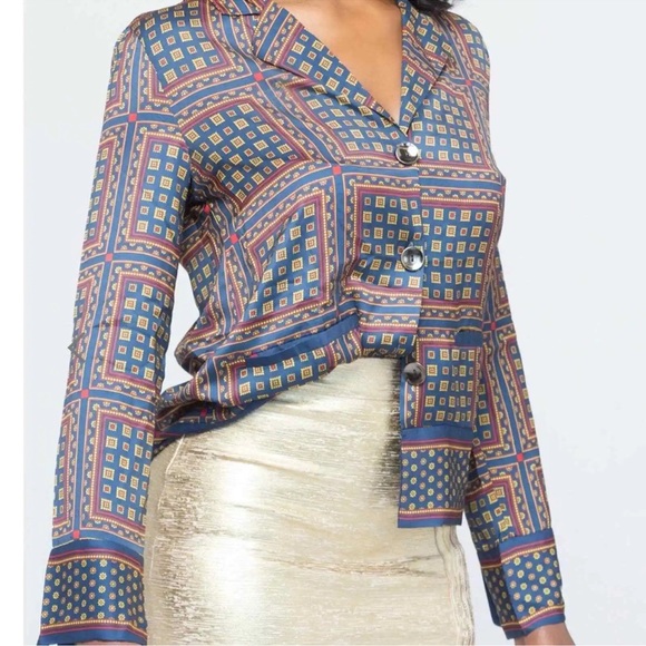 Zara TRF Satin Print Blouse! Size L - Picture 3 of 9